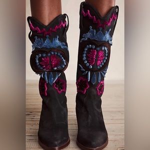 Free People-Roundhouse Stitch Embroidered Leather Boots